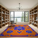Vibrant Orange Blue Persian Floral Area Rug