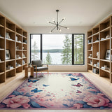 Whimsical Pink Blossom Butterfly Border Rug
