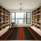 Bold Geometric Striped Area Rug in Black Red Gold
