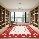 Red Polka Dot Border Geometric Area Rug
