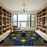 Navy and Gold Moroccan Keyhole Arch Rug