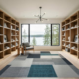 Modern Geometric Grey Teal Patchwork Area Rug