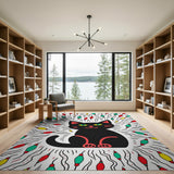 Grinning Black Cat Color Burst Area Rug
