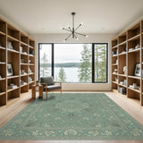 Blue and Teal Floral Vintage Medallion Area Rug
