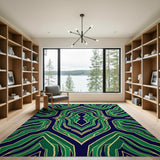 ODIKA Emerald Green Abstract Geometric Washable Rug - Low Pile Non-Slip Machine Washable Area Rug