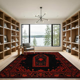 Red Floral Skull Coffin Area Rug