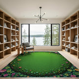 Lush Green Center Vibrant Floral Border Area Rug