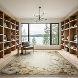 Elegant Cream Hibiscus Floral Area Rug
