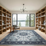Navy Blue Traditional Persian Area Rug with Intricate Motifs