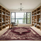 Distressed Red Vintage Medallion Area Rug