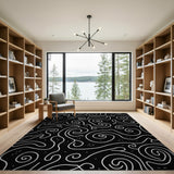 Swirling Lines Black White Abstract Area Rug
