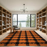 Orange Black Zebra Plaid Area Rug
