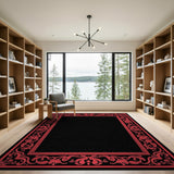 Ornate Red Border Black Area Rug