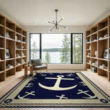 Nautical Navy Anchor Coastal Area Rug