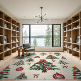Festive Christmas Trees Ornaments Area Rug