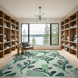 Abstract Mint Green Foliage Area Rug