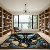 Starry Night Blue Butterfly Floral Rug