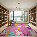 Playful Pink Bunny Easter Egg Kids Rug