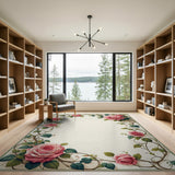 ODIKA Romantic Pink Rose Floral Washable Area Rug, Low Pile Non-Slip Vintage Carpet