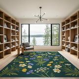 Emerald Green Wildflower Meadow Area Rug