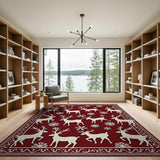 Reindeer Snowflakes Red Area Rug