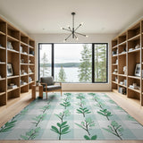 Green Leaves Teal Checkered Area Rug