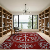 Intricate Snowflake Mandala Red Area Rug