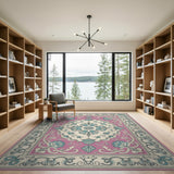 Pink Teal Traditional Persian Area Rug