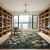 Vintage White Anemone Floral Area Rug