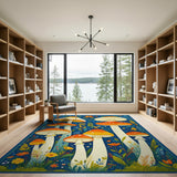 Whimsical Orange Mushroom Floral Area Rug