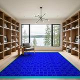 Blue Teal Geometric D-Grid Area Rug