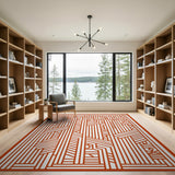 Vibrant Orange Geometric Line Art Area Rug