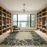Lush Green Vine Floral Border Area Rug