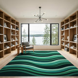 Layered Green Wave Abstract Area Rug