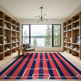 Navy Red Striped Soccer Field Area Rug