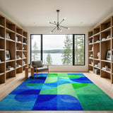 Blue Teal Green Geometric Abstract Area Rug
