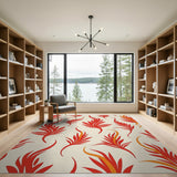 Fiery Red Abstract Leaf Area Rug