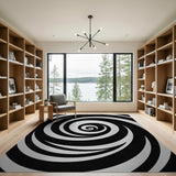 Hypnotic Black White Spiral Area Rug