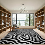 Wavy Black White Wavy Abstract Area Rug