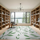 Green Green Eucalyptus Leaves Pattern Area Rug