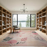 Blush Pink Floral Area Rug with Lush Leaves