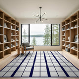 Blue and Teal Navy Grid Geometric Area Rug