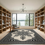 Black and White Traditional Persian Ornate Black Mandala Persian Area Rug