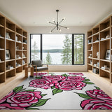 Vibrant Pink Roses Floral Area Rug