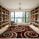 Abstract Area Red Hypnotic Red Swirl Abstract Area Rug