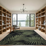 Green Palm Leaf Area Rug on Black