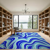 Fluid Blue Waves Abstract Abstract Area Area Rug