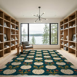 Teal White Pumpkin Harvest Pattern Rug