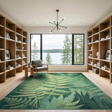 Vintage Fern Silhouette Green Area Rug