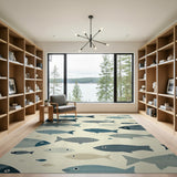 Blue and Teal Stylized Blue Fish Coastal Area Rug